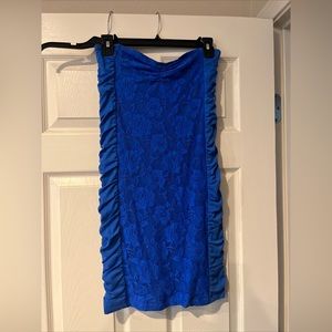 Sexy Daisy Strapless Cobalt Blue Tube Dress With Roses Lace In The Middle Size M